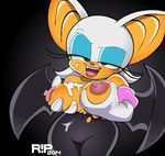  2014 anthro areola bat big_breasts breast_fondling breasts clothed clothing cum cum_on_breasts cum_on_face digital_media_(artwork) erect_nipples female fondling hand_on_breast looking_at_viewer mammal navel nipples r!p rouge_the_bat smile solo sonic_(series) topless torn_clothing wings 