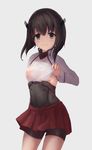  absurdres black_eyes black_hair breasts covered_nipples hair_between_eyes highres kantai_collection rodriguez_(kamwing) see-through sideboob skirt small_breasts solo standing taihou_(kantai_collection) wet wet_clothes 
