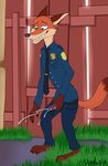  2016 anthro canine clothed clothing dirtypaws disney fox fur invalid_tag male mammal masturbation nick_wilde orgasm outside police solo uniform zootopia 