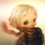  bad_id bad_pixiv_id blonde_hair bloom blush brown_eyes character_request copyright_request gloves new_year patterned_clothing scarf smile solo souri toddler winter_clothes 
