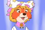  commentary disney fake_screenshot furry hat heart heart-shaped_pupils leex parody pillow_hat robin_hood_(disney) solo style_parody symbol-shaped_pupils tabard touhou translated yakumo_ran 