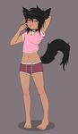  animal_humanoid bell brown_eyes cat_humanoid clothed clothing collar feline hoodie_(artist) humanoid mammal open_mouth shirt shorts simple_background yawn 