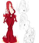  1girl bare_shoulders breasts character_request character_sheet cleavage concept_art curvy dress female fire full_body large_breasts long_hair looking_at_viewer naughty_face nipples potion_(moudamepo) red_hair saliva shiny_skin sideboob sketch taimanin_asagi_battle_arena tattoo tongue tongue_out yellow_eyes 