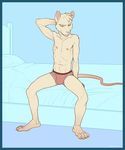  anthro armpits bed biscuit_(character) boxer_briefs bulge clothed clothing eyes_closed hand_behind_head hi_res male mammal pillow rat rodent sitting solo spread_legs spreading superslickslasher topless underwear 