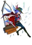  autodefenestration blue_bow blue_eyes blue_flower blue_hair blue_pants blue_vest boots bow broken_window cape cirno cravat flower full_body glass glass_shards gloves green_footwear green_hat grin hair_bow hat hat_feather highres ice ice_wings knee_boots long_sleeves pants pink_flower rapier recare red_cape short_hair smile solo sword touhou transparent_background vest weapon white_gloves window wings 
