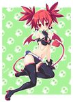  bat_wings demon_girl demon_tail demon_wings disgaea disgaea_d2 earrings etna finger_to_mouth flat_chest highres index_finger_raised iwasi-r jewelry looking_at_viewer mini_wings navel pointy_ears red_eyes red_hair red_wings skull skull_earrings solo special_moves tail wings 