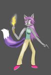  2016 anthro breasts canine clothed clothing dreamkeepers ezioauditore97 female fox fur grey_fur gun hair mammal miri_rodgers purple_hair ranged_weapon solo torch weapon 