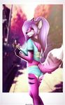  alenkavoxis anthro canine clothed clothing female fox looking_at_viewer looking_back mammal outside selene_(boha) smile solo standing 