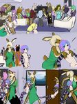  alcohol anthro arm_stockings beverage cervine closet clothing comic deer dress duo_focus erection female girly green_dress group hair human jobix larger_female lucky_(artist) male mammal mostly_nude party purple_hair size_difference wine 