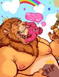  &lt;3 2014 anthro bear belly big_belly blue_sky brave_heart_lion brown_fur brown_nose care_bears cigar cloud crown digital_media_(artwork) dramamine duo ear_piercing eating english_text facial_piercing fangs feet_first feline forced fur hair king larger_male lion macro male mammal mane moobs nipples nose_piercing nose_ring nude open_mouth oral_vore overweight overweight_male piercing pink_eyes pink_fur pink_hair pink_nipples pink_nose pink_tongue rainbow rainbow_arch ring royalty saliva scared septum_piercing size_difference sky smaller_male smoke speech_bubble star teeth text tongue tummy_symbol vore 