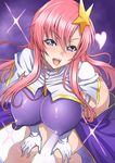 :d bangs blue_eyes blush breasts capelet covered_nipples gloves gundam gundam_seed gundam_seed_destiny hair_ornament hands_on_own_knees heart heart-shaped_pupils large_breasts long_hair looking_at_viewer meer_campbell open_mouth pink_hair shiny shiny_clothes shunzou skin_tight smile solo standing star star_hair_ornament symbol-shaped_pupils 