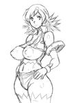  00s 1girl breasts female gloves hair_ornament large_breasts long_hair looking_at_viewer monochrome naomi_fluegel shorts smile solo spiked_hair zoids zoids_shinseiki/zero 