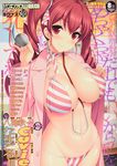  absurdres bikini blush breasts choker cleavage comic_penguin_club cover cygnus_(cygnus7) doctor drill_hair highres large_breasts long_hair looking_at_viewer navel red_eyes red_hair smile solo stethoscope swimsuit translation_request twintails 