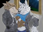  anthro blush brown_fur canine chest_tuft clothed clothing clothing_lift disney fur gary_(zootopia) jacket larry_(zootopia) male male/male mammal moon open_mouth pants shirt shirt_lift smile takemoto_arashi teeth tongue tuft white_fur wolf zootopia 