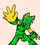  android anthro blue_eyes cat dev_(character) feline fur green_fur kitazuresky_(artist) machine male mammal r123_(artist) robot simple_background stripes tongue 