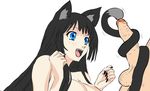  2016 amarzin animal_humanoid anthro balls blush cat cat_humanoid erection feline female hi_res humanoid invalid_tag long_nails male mammal nude open_mouth penis sex simple_background smile tail_sex tailjob young 