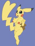  anthro areola armpits barefoot big_breasts big_tail black_eyes breasts chest_tuft erect_nipples eyelashes female front_view fur head_tuft long_tail looking_at_viewer mammal mouse navel nintendo nipples nude open_mouth pikachu pok&eacute;mon posexe pussy rodent simple_background slightly_chubby solo tongue tuft video_games wide_hips yellow_fur 