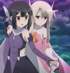  black_hair brown_eyes brown_hair elbow_gloves fate/kaleid_liner_prisma_illya fate_(series) gloves highres holding_hands illyasviel_von_einzbern long_hair magical_girl miyu_edelfelt multiple_girls pink_eyes prisma_illya screencap 