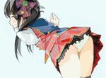  1girl amiami ass bent_over black_eyes black_hair female from_behind hair_ribbon panties profile solo underwear upskirt white_panties 