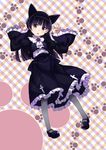  54hao animal_ears bad_id bad_pixiv_id black_hair cat_ears cat_tail dress fake_animal_ears flower gokou_ruri gothic_lolita highres jpeg_artifacts lolita_fashion long_hair ore_no_imouto_ga_konna_ni_kawaii_wake_ga_nai pantyhose paw_print purple_flower purple_rose red_eyes rose solo tail 