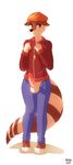  2016 anthro balls clothed clothing derpah erection fur hair humanoid_penis male mammal penis red_panda simple_background solo standing whistle white_background 