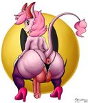  2016 alpha_channel animal_genitalia animal_penis anus balls big_butt boon_(vimhomeless) butt clothing crouching equine equine_penis footwear hair high_heels horn legwear lips looking_at_viewer looking_back male mammal marukomuru penis pink_hair raised_tail rear_view simple_background solo stockings thong transparent_background unicorn 