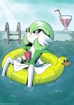  anzhyra armpits beverage blush eyewear gardevoir green_hair hair humanoid inner_tube nintendo pok&eacute;mon pool_(disambiguation) straw sunglasses video_games white_skin 