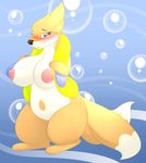  2016 areola big_breasts blue_eyes blush breasts bubble camychan female floatzel hi_res looking_at_viewer nintendo nipples pok&eacute;mon smile solo video_games 
