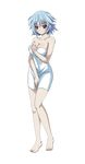  bare_shoulders barefoot blue_hair breasts cleavage collarbone eyebrows eyebrows_visible_through_hair full_body highres infinite_stratos large_breasts looking_at_viewer naked_towel red_eyes sarashiki_tatenashi short_hair smile solo towel transparent_background white_towel 