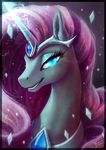  2016 begasuslu blue_eyes crown crystal equine female feral friendship_is_magic fur grey_fur hair horn jewelry looking_at_viewer magic mammal my_little_pony necklace nightmare_rarity_(idw) pink_hair portrait slit_pupils solo tiara unicorn 