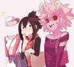  3girls :&gt; animated animated_gif ashido_mina asui_tsuyu bag black_hair black_sclera boku_no_hero_academia casual finger_to_mouth hagakure_tooru handbag hat horns invisible jewelry multiple_girls necklace pink_hair pink_skin sally_(luna-arts) scarf shopping_bag smile upper_body yellow_eyes 