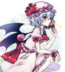  ascot bat_wings blue_hair bow brooch food from_side ginzuki_ringo hat hat_bow ice_cream jewelry licking mob_cap pointy_ears puffy_sleeves red_eyes remilia_scarlet solo squatting touhou wings wrist_cuffs 