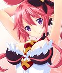  artist_name breasts cleavage crown disgaea highres iwasi-r large_breasts looking_at_viewer makai_senki_disgaea_5 necktie pink_hair pointy_ears ponytail purple_eyes seraphina_(disgaea) smile solo 