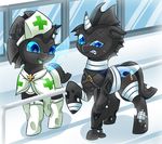  2016 bandage bionic bionic_leg changeling cybernetics duo female machine male my_little_pony nurse vavacung 