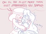  &lt;3 1_eye alien blush cartoon_network dialogue english_text female gem_(species) hug humanoid imminent_sex not_furry ruby_(steven_universe) sapphire_(steven_universe) simple_background smile steven_universe sweat text unknown_artist 