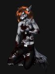 anthro blood canine clothing female kneeling looking_at_viewer mammal nelly63 simple_background solo torn_clothing 