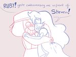  1_eye alien cartoon_network dialogue english_text female gem_(species) hug humanoid not_furry ruby_(steven_universe) sapphire_(steven_universe) simple_background smile steven_universe text unknown_artist 