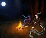 anthro bonfire clothed clothing dragon duo eastern_dragon feline female forest male mammal nelly63 outside sitting smile tree 