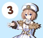  3 bare_shoulders blanc blue_eyes brown_hair fur_trim hat looking_at_viewer neptune_(series) number short_hair solo taka_(suigendou) 