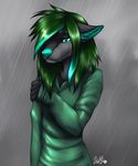  anthro canine clothed clothing crying female mammal nelly63 raining sad solo standing tears 