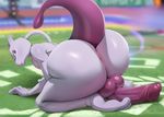  2016 all_fours anthro anus balls big_anus big_balls big_butt big_penis butt huge_butt humanoid_penis justmegabenewell legendary_pok&eacute;mon looking_at_viewer male mewtwo nintendo nude outside penis pok&eacute;mon purple_eyes purple_penis purple_skin raised_tail solo video_games 