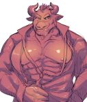  abs bovid bovine clothing gyumao ituduki_aaa male mammal muscular muscular_male necktie nipples one_eye_closed pecs solo suit tokyo_afterschool_summoners tongue undressing video_games wink 