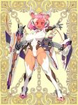  bodysuit breasts breasts_apart cameltoe chain covered_navel covered_nipples full_body heart kerberos_blade large_breasts leotard looking_at_viewer machinery official_art open_mouth outstretched_arm phillia_lightning pink_eyes pink_hair ryoji_(nomura_ryouji) smile solo thighhighs visor white_bodysuit white_legwear white_leotard 