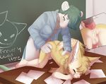  all_fours anal anal_penetration anus backsack balls big_ears blonde_hair blush butt canine chest_tuft claralaine clothed clothing cub cum cum_inside doggystyle erection eyes_closed fennec fluffy fox from_behind_position fur green_eyes green_hair hair humanoid_penis inner_ear_fluff male male/male mammal mustelid nude otter partially_clothed penetration penis pink_nose raised_tail school sex spread_legs spreading student teacher tuft white_fur yellow_fur young 