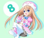  8 blue_eyes blush brown_hair long_hair looking_at_viewer neptune_(series) number open_mouth pantyhose ram_(choujigen_game_neptune) smile solo taka_(suigendou) 