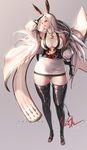  animal_ears black_legwear blade_&amp;_soul breasts bunny_ears dress highres large_breasts microdress nightmadness original silver_hair solo thick_thighs thighhighs thighs 