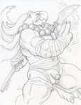  action_pose anthro arm_wraps balls barazoku beak big_muscles breath_of_fire chest_wraps digitigrade dudebulge fire flaccid gargoyle garr greyscale holding_object holding_weapon humanoid_penis magic male melee_weapon membranous_wings monochrome muscular navel nude partially_retracted_foreskin pencil_(artwork) penis polearm scalie solo traditional_media_(artwork) uncut video_games weapon wings wraps 