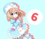  6 blue_eyes brown_hair hat looking_at_viewer neptune_(series) number open_mouth pantyhose rom_(choujigen_game_neptune) short_hair smile solo taka_(suigendou) 