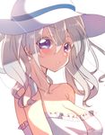 aizawa_chihiro alternate_costume bare_shoulders breasts cleavage dress hat kantai_collection kashima_(kantai_collection) large_breasts looking_at_viewer open_mouth purple_eyes silver_hair solo sun_hat sundress twintails 