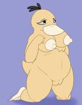  anthro areola avian barefoot beak belly big_breasts bird black_eyes breast_grab breasts duck erect_nipples female half-closed_eyes hand_on_breast kneeling looking_away nintendo nipples nude overweight pok&eacute;mon posexe psyduck pussy simple_background slightly_chubby solo thick_thighs video_games webbed_feet wide_hips 